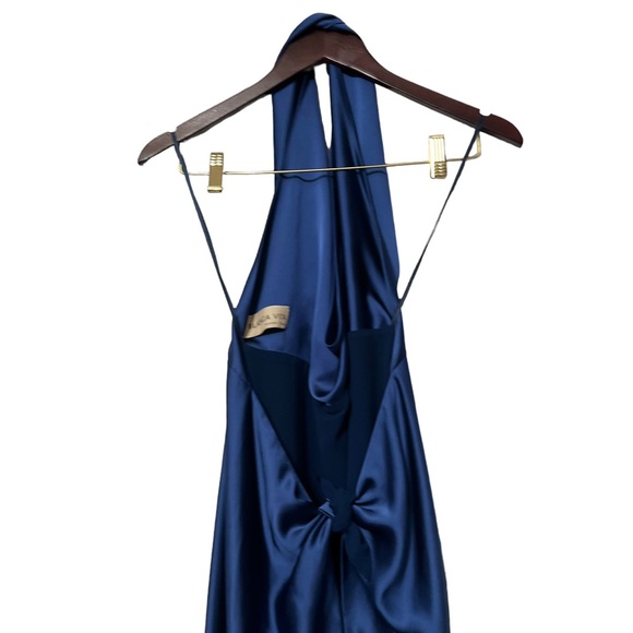 Blanca Vita Satin Blue Halter Maxi Formal Dress - Picture 7 of 8